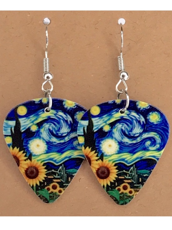 Fashion Jewelry Jewelry - Starry Night Sunflower Custom Guitar Pick Earrings Fashion Jewelry